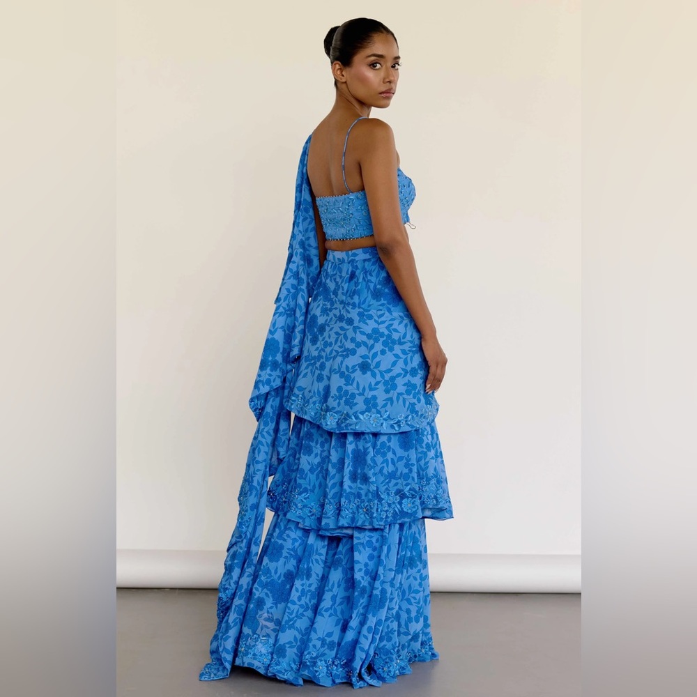 Zani  Blue Floral Two-Piece  palazzo Set